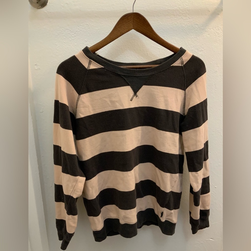 Pink and Grey Striped Crewneck